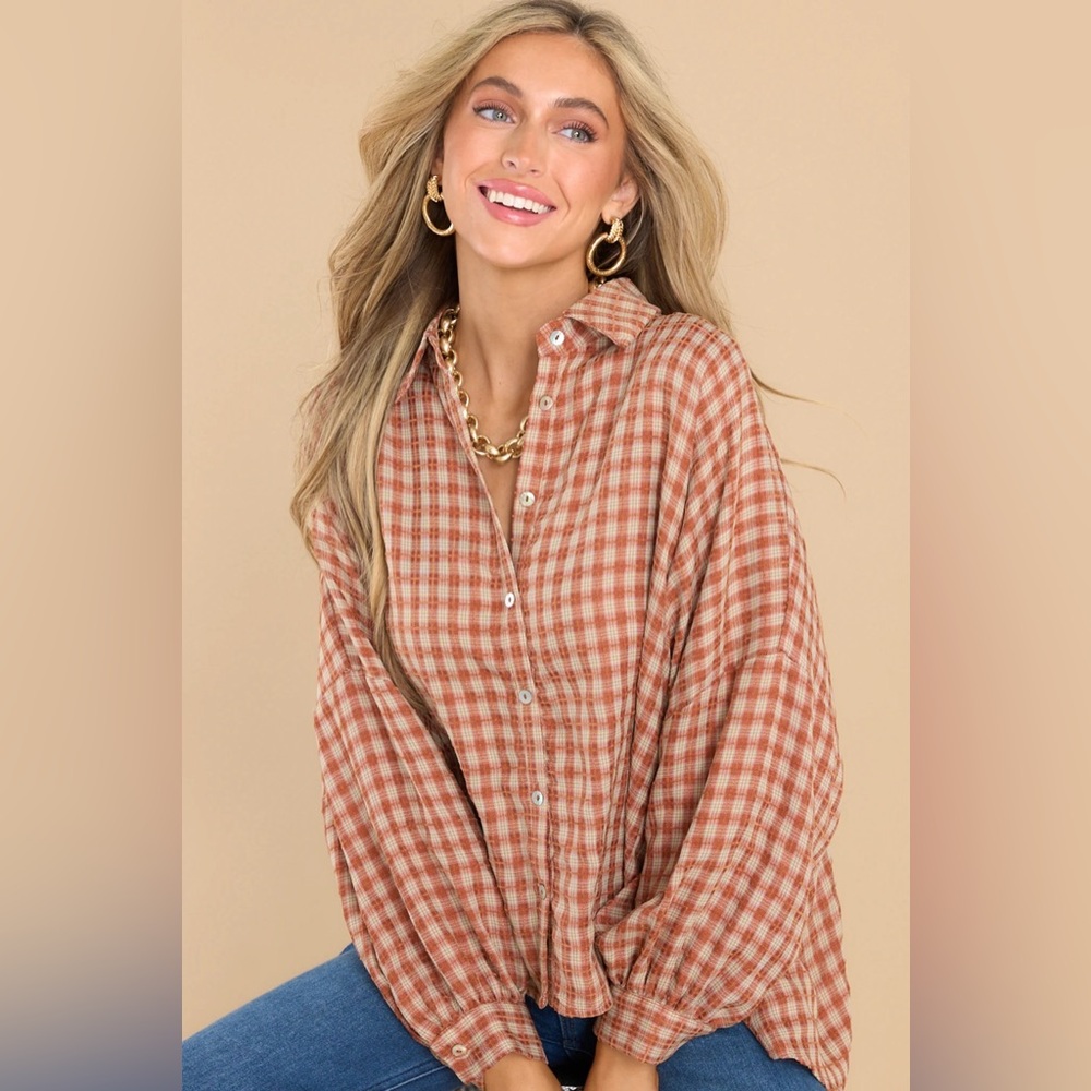 Keep Showing Up Brown Plaid Top